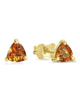 Orange sapphire gemstone trillion cut stud earrings yellow gold bena jewelry montreal