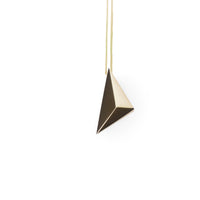 Front view of pyramidal bold vermeil gold unisexe edgy pendant bena jewelry montreal made in canada unisee minimalist simple jewelry design montreal made in canada