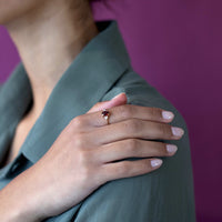girl wearing bena jewelry pyrope garnet and diamond bridal ring montreal custom made jewellery