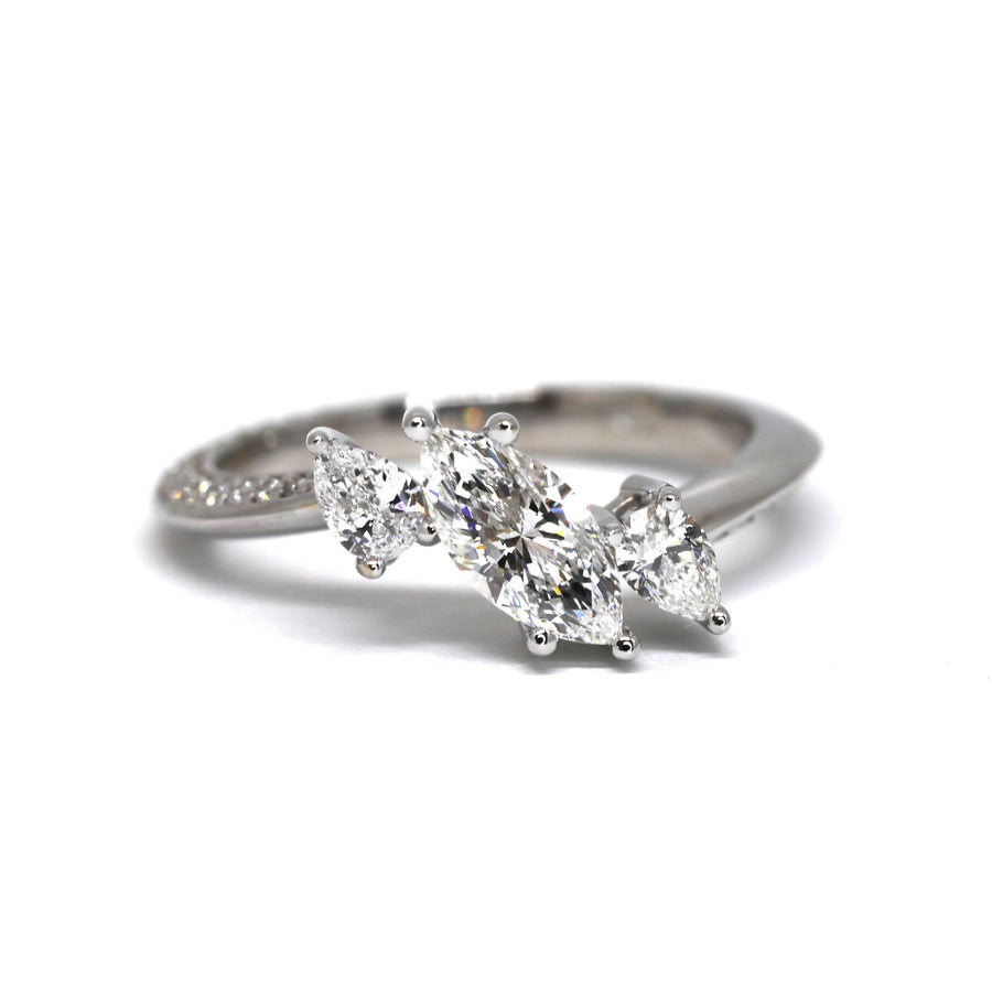 bena jewelry montreal diamond engagement ring marquise shape GIA certified diamond pear shape diamond white gold ring icy diamond edgy bridal jewelry designer montreal handmade in canada fine jewelry