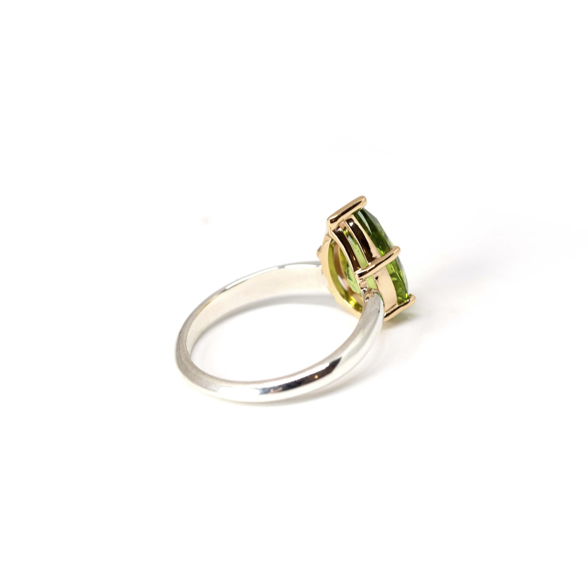Large Pear Shape Peridot Silver &amp; Gold Cocktail Ring