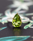 Large Pear Shape Peridot Silver & Gold Cocktail Ring