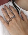 Girl wearing the double finger silver and diamond ring statement Bena Jewelry Montreal