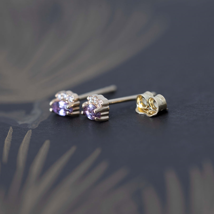 Marquise Shape Violet Lilac Sapphire & Diamond Dora Earrings