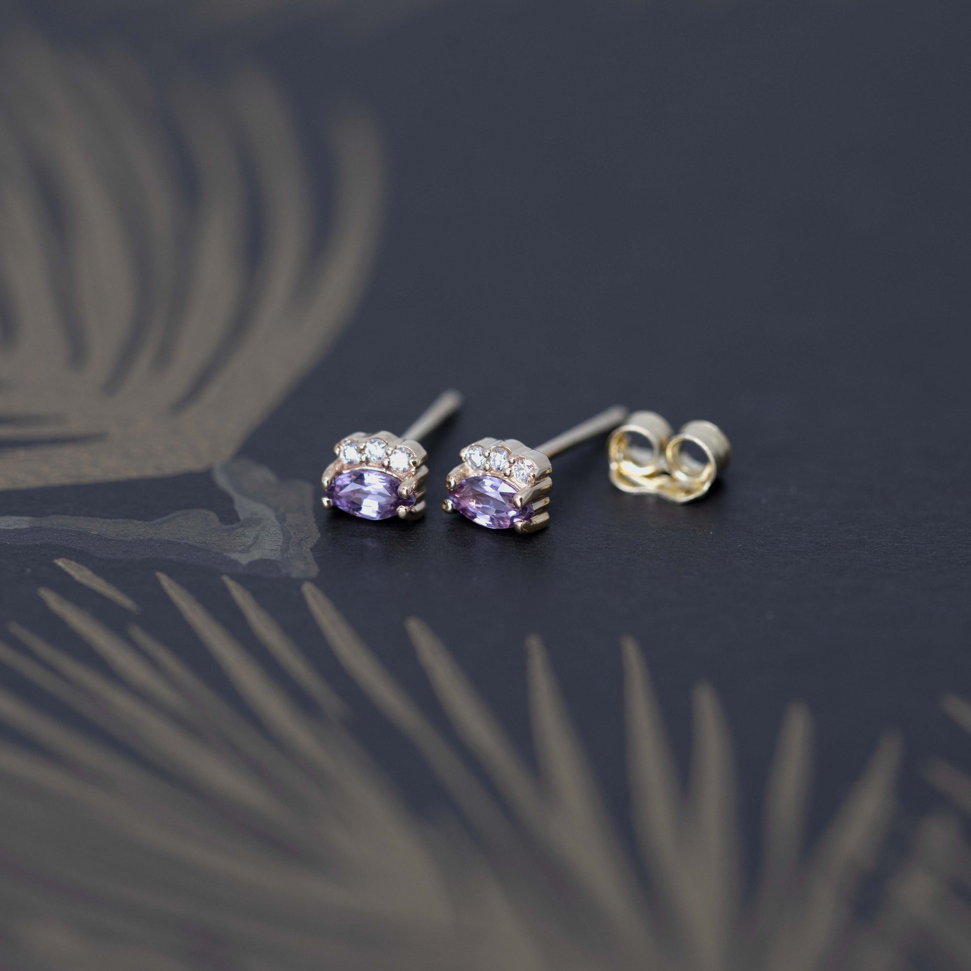 Marquise Shape Violet Lilac Sapphire &amp; Diamond Dora Earrings
