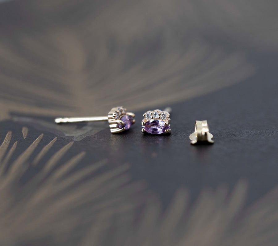 Marquise Shape Violet Lilac Sapphire & Diamond Dora Earrings
