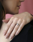 Girl Wearing Custom Made Diamond Engagement Ring Bena Jewelry Montreal Mde in Canada Fine Jewelry Design