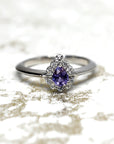 Pear Shape Deep Violet Sapphire Diamond Halo Gold Aura Ring