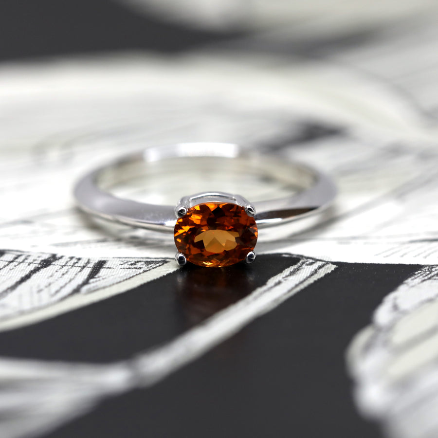 front view of bena jewelry montreal orange gemstone ring custom made color gemstone engagement ring montreal handmade fine jewelry