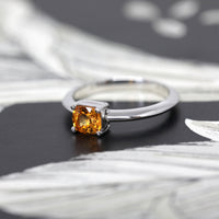 Spessartite Garnet Bright Orange Cushion Cut Gold Ring