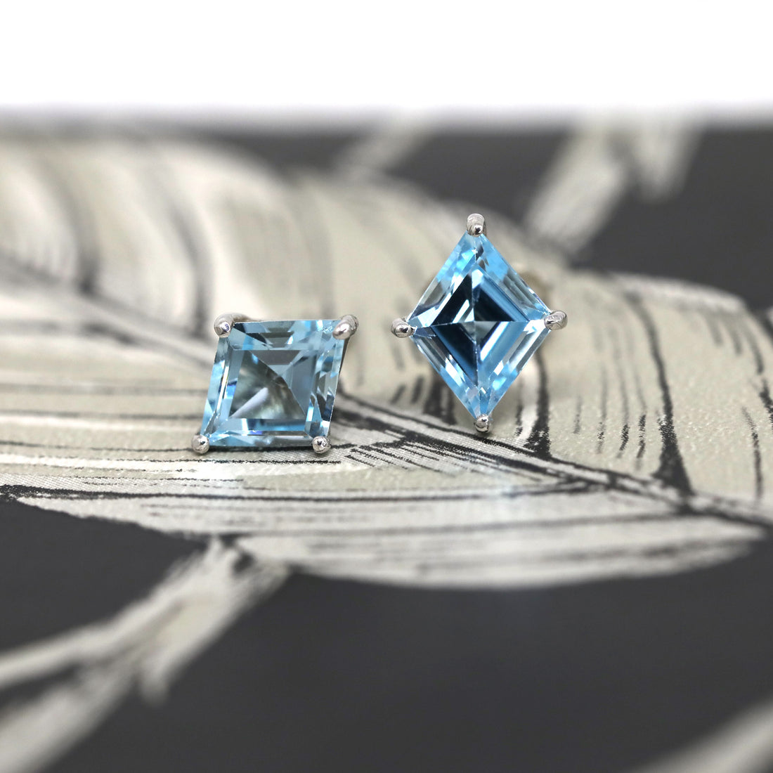 Sky blue topaz gemstone stud earrings sky blue gemstone silver earrings custom made for fancy shape gemstone montreal made in canada fine jewelry