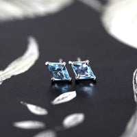 Suiss blue topaz earrings silver stud blue gemstone fancy shape jewelry montreal made in canada jewelry designer custom small blue gemstone specialist