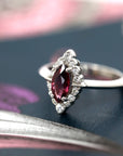 Marquise Rhodolite Garnet Diamond Halo Gold Aura Ring