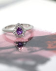 purple sapphire diamond halo white gold ring bena jewelry montreal