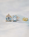 blue zircon baguette cut round diamond custom made small color gemstone stud earrings bena jewelry
