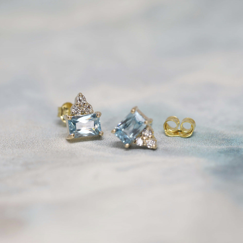 diamond and color gemstone blue zircon fine bena jewelry gold stud earrings