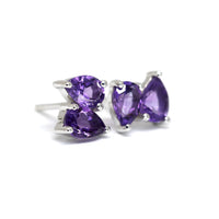 Double pear shape amethyst gemstone stud earrings bena jewelry fine jewelry designer made in Montreal Canada