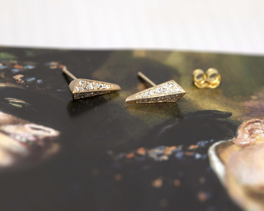 diamond yellow gold blade earrings bena jewelry designer canada