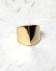 Front view of yellow gold edgy ring bold fashion desgin made in montreal canada fashion jewelry gold minimalist unisexe jewels little italy fine jeweler ruby mardi custom jewelry