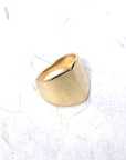 Front view of gold ring bena jewelry edgy collection fine jewelry montreal made in canada unisexe minimalist jewels designer custom made ring handmade in montreal little italy jeweler ring designer solid gold ring handmade in montreal