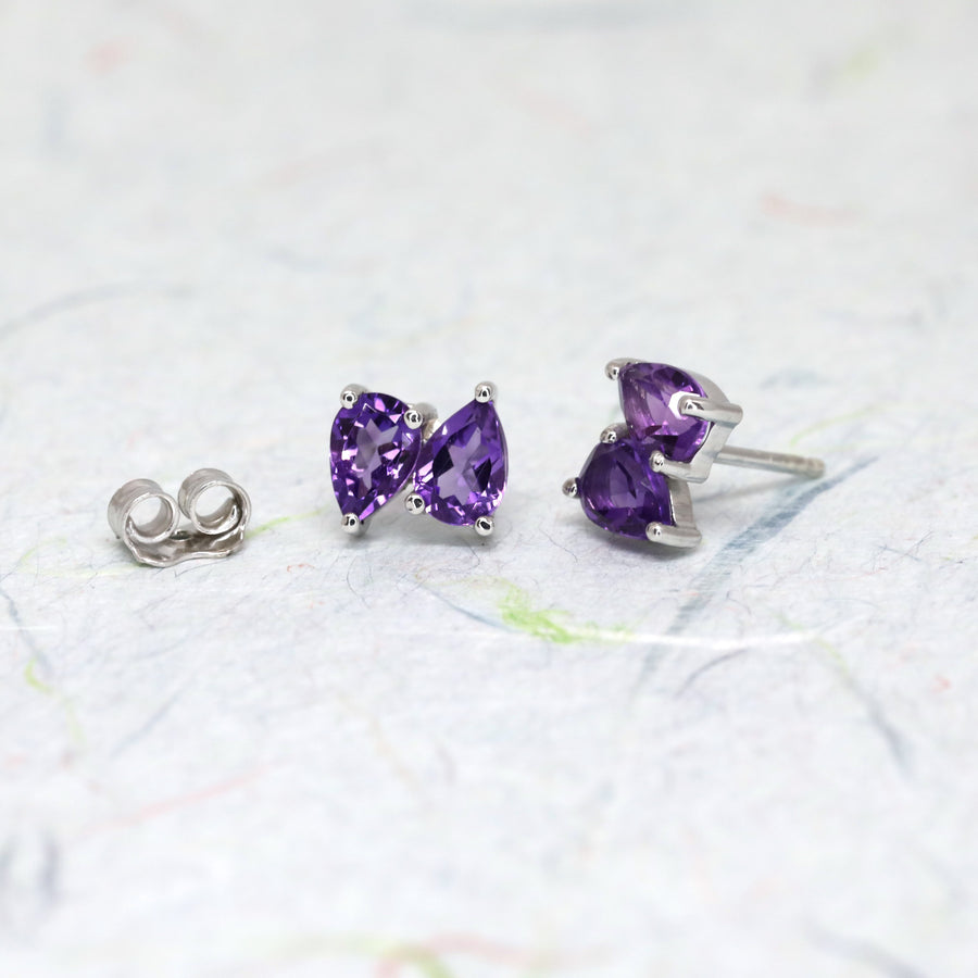 Amethyst gemstone earrings Bena Jewelry Montreal minimalist jewelry designer custom creation from Canada