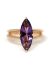 Front view of amethyst marquise shape bold cocktail ring natural quartz purple color gemstone cocktail ring montreal made in canada fine jewelry simple minimalist band