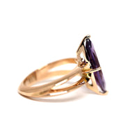 Side view of Bena Jewelry Amethyst Marquise Shape Punk Gold Ring Cocktail Jewelry with Natural Purple Color Gemstone Montreal Made in Canada Fine Jewelry Designer Montreal Little Itlay Jeweler Fine Modern Jewelry Design