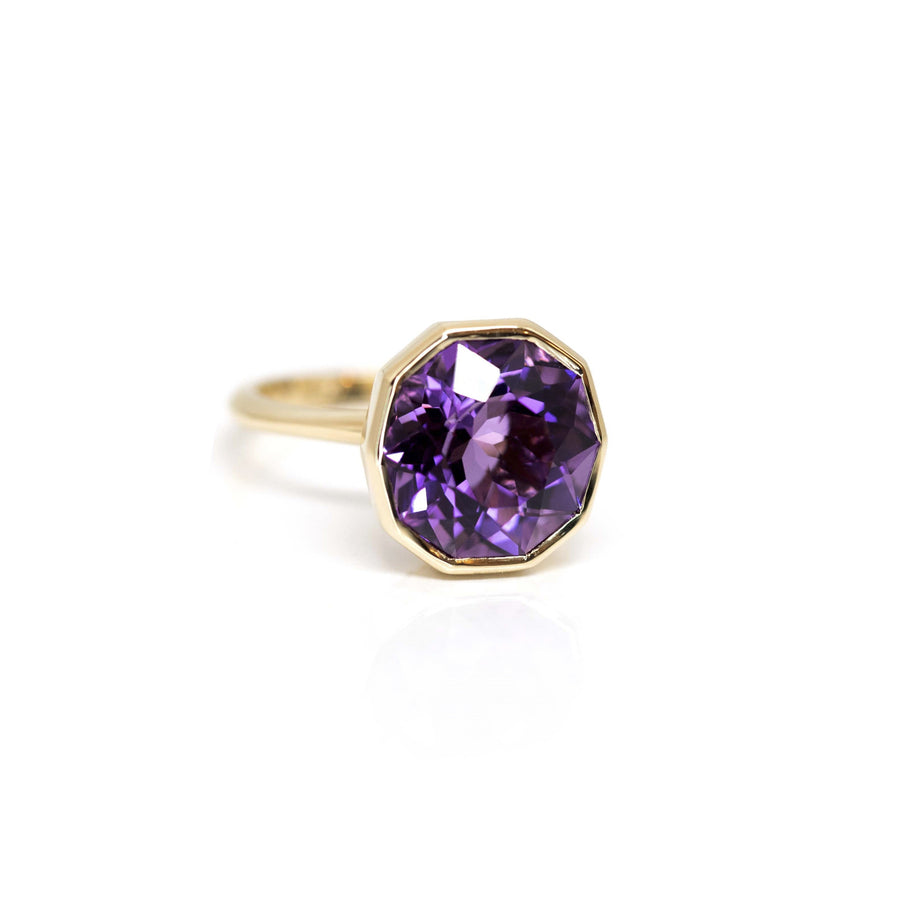 big round purple amethyst gemstone gold ring by bena jewelry