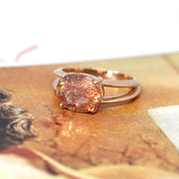 oval shape orange sunstone gemstone rose gold statement bena jewelry ring design canada jeweler
