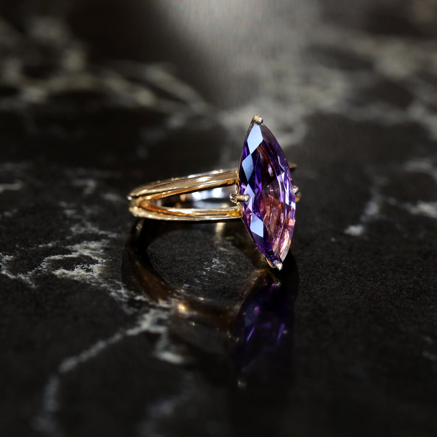 amethyst cocktail ring rose gold bena jewelry edgy color gemstone ring made in montreal fine jewelry designer marquise shape violette purple rose de france amethyst made in montreal