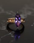 front view of marquise shape cocktail ring rose gold fine jewelry purple gemstone custom made fine jewelry montreal