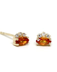 front view of orange marquise shape gemstone studs earrings bena jewelry designer small round diamond and marquise shape diamond studs