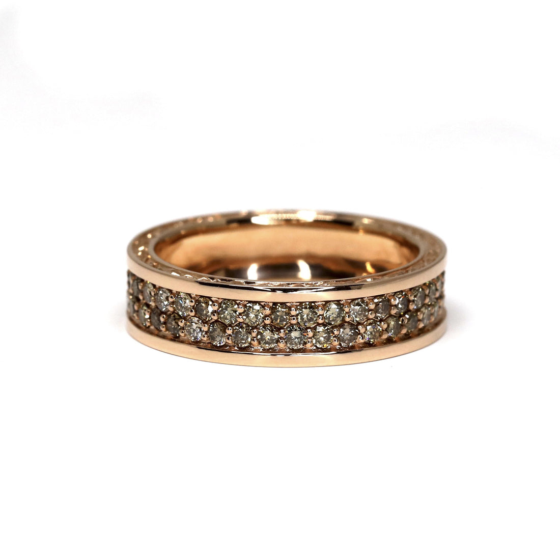 front view of bena jewelry rose gold men ring cognac diamond designer montreal fine jewelry custom made bold jewelry montreal edgy men ring bena jewelry