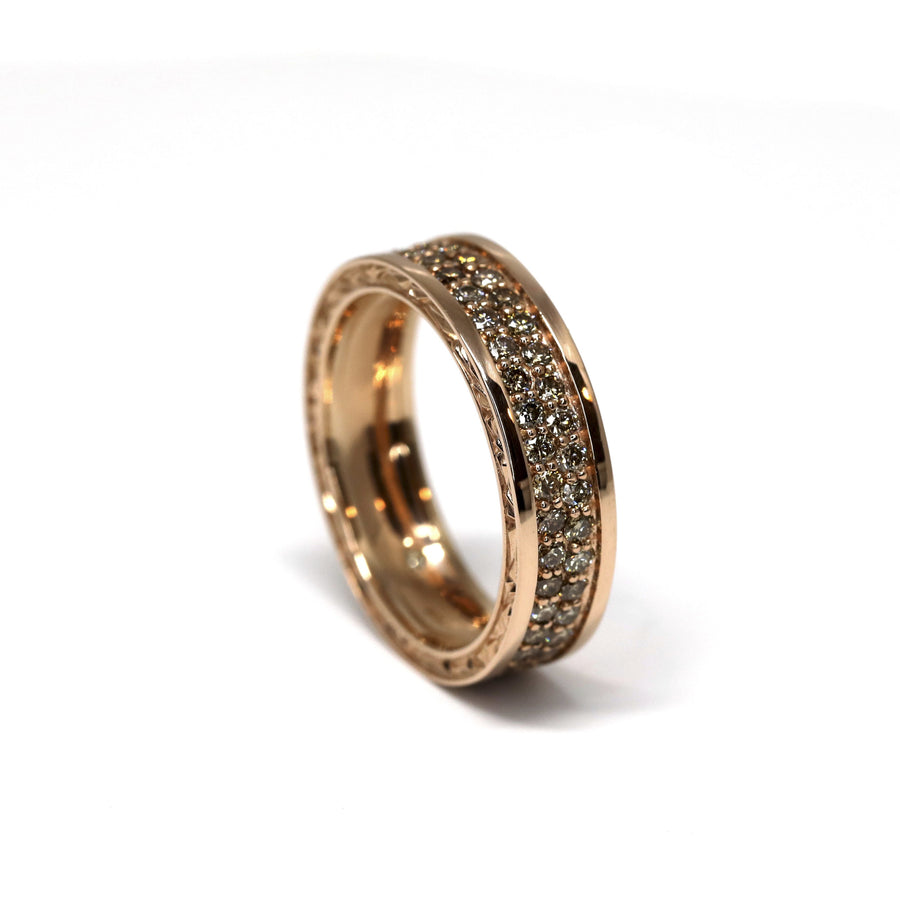 side view of bena jewlery bold men ring rose gold men jewelry cognac diamond custom made fine jewelry