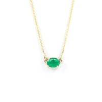 oval shape emerald pendant necklace custom made in montreal by bena jewelry designer in yellow gold on white background
