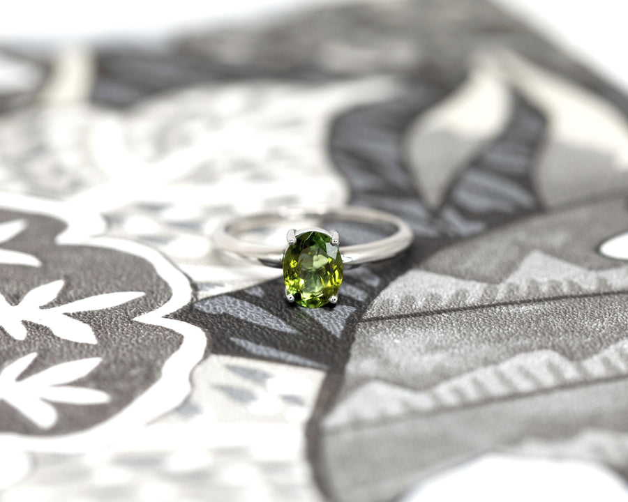 Oval Shape Vivid Green Troumaline Gold Ring