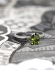 Oval Shape Vivid Green Troumaline Gold Ring