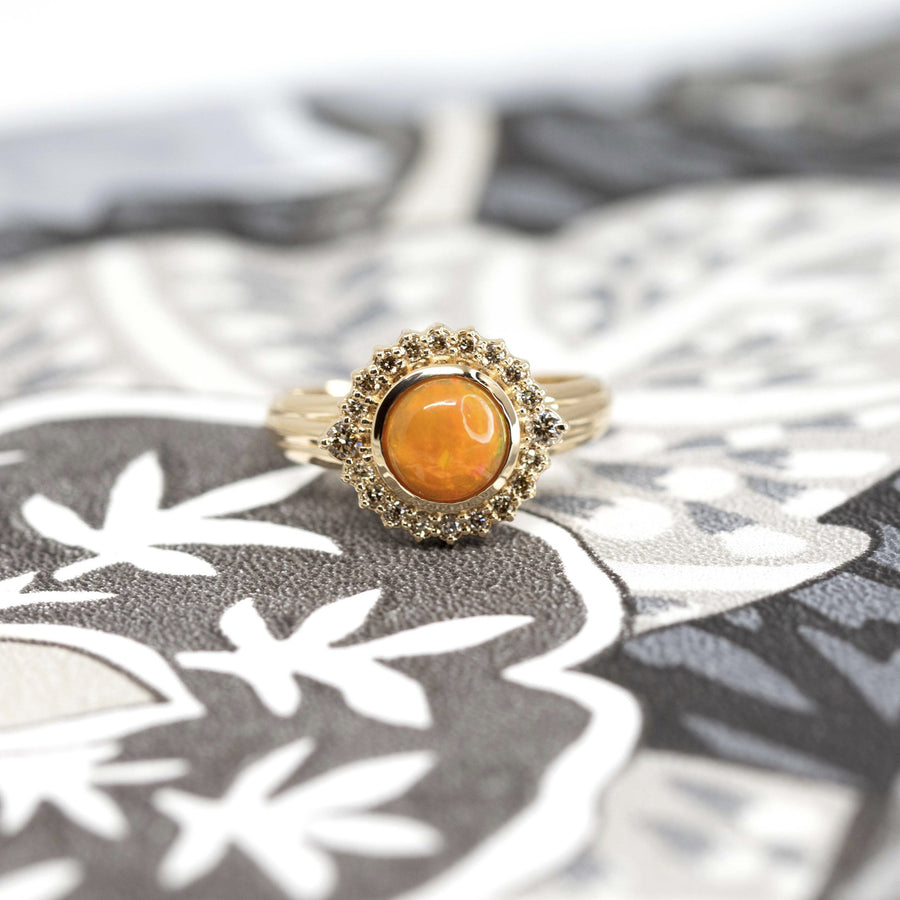 orange opal and brown diamond bridal engagement ring bena jewelry designer in montreal canada