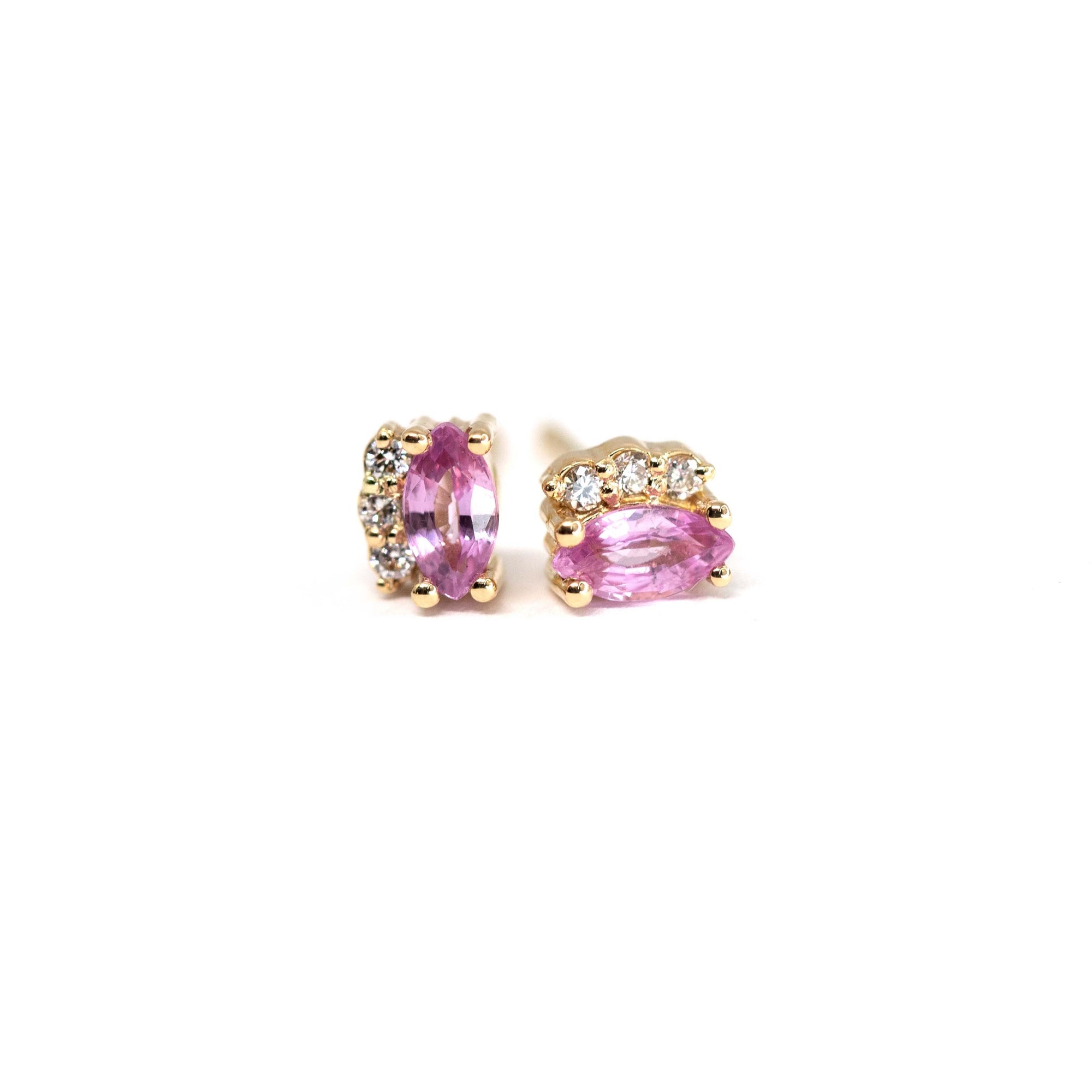 Marquise Shape Pink Sapphire &amp; Diamond Dora Stud Earrings