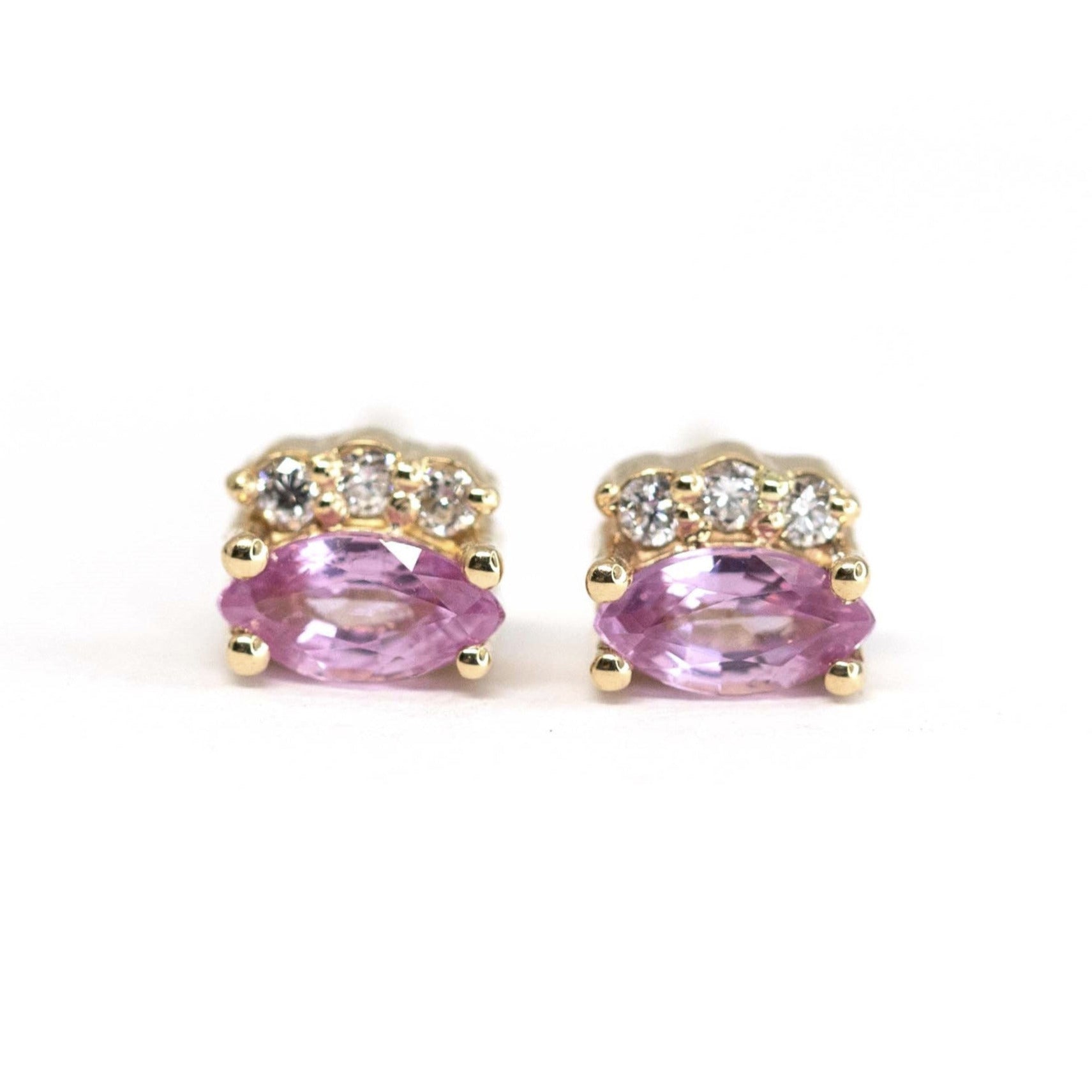 Marquise Shape Pink Sapphire &amp; Diamond Dora Stud Earrings