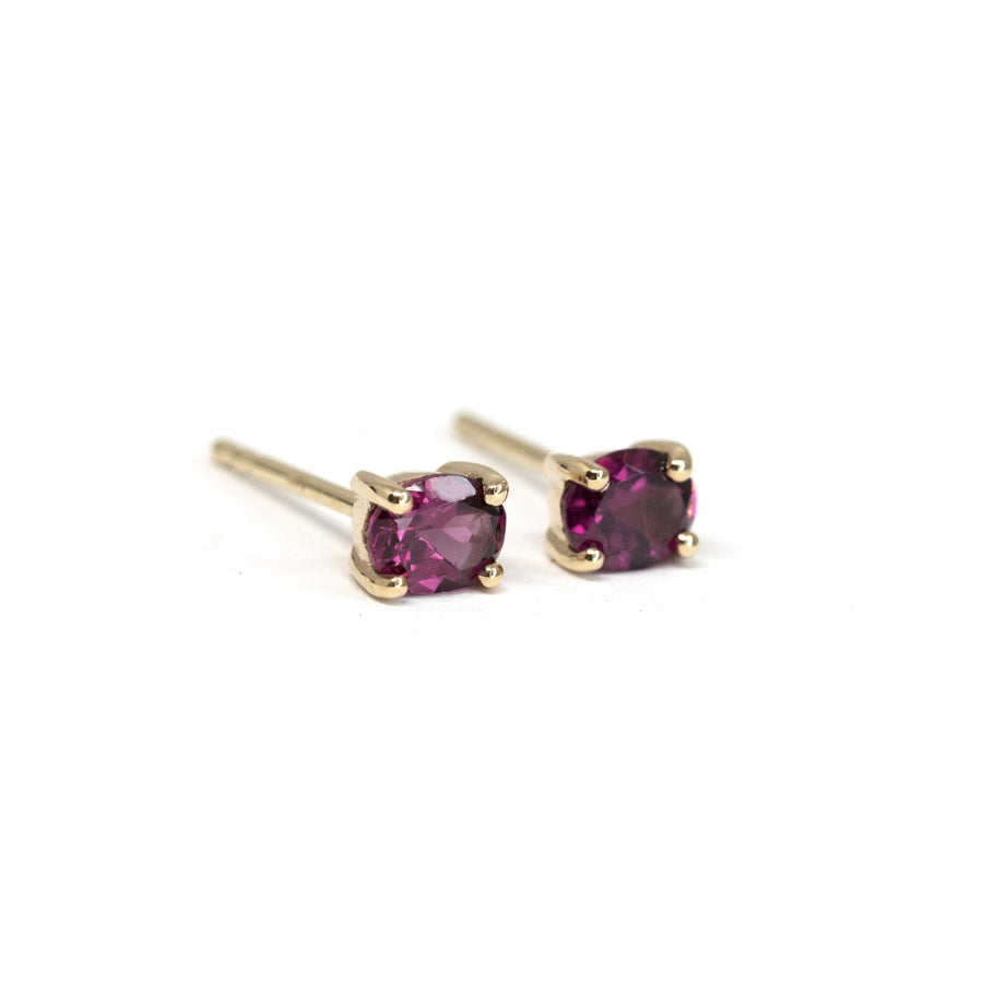 Minimalist Redish Purple Rhodolite Garnet Gold Stud Earrings