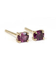 Minimalist Redish Purple Rhodolite Garnet Gold Stud Earrings