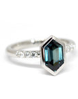 Hexagonal Sapphire & Diamonds Platinum Ring