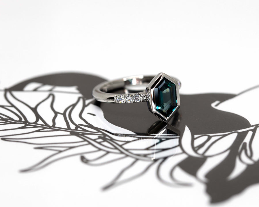 Hexagonal Sapphire & Diamonds Platinum Ring