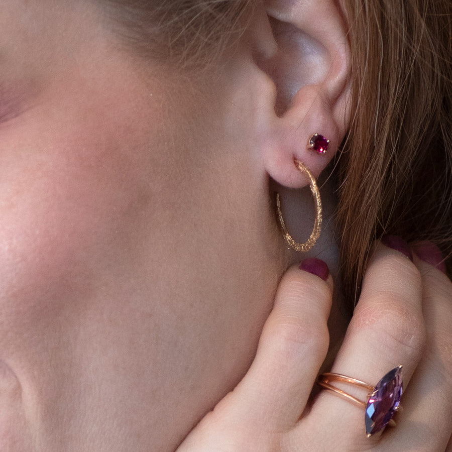 Minimalist Redish Purple Rhodolite Garnet Gold Stud Earrings