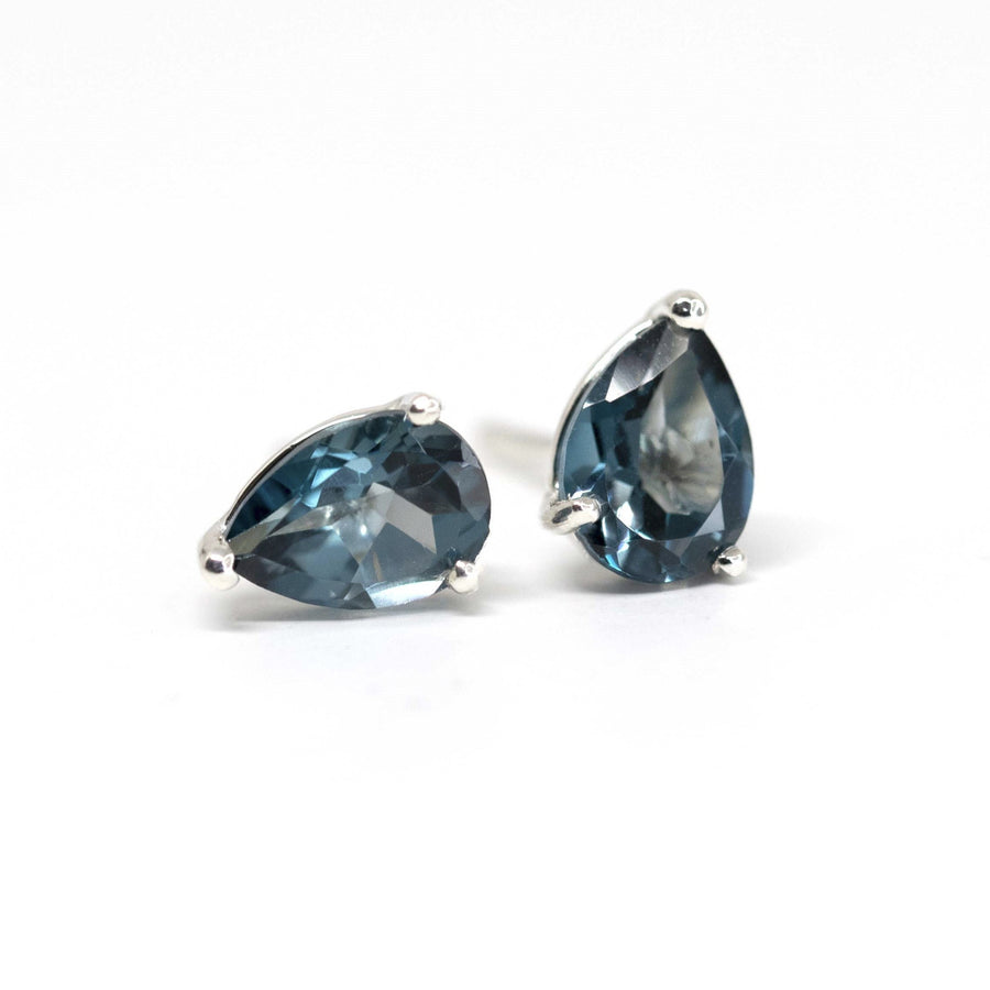 London Blue Small Pear Shape Topaz Stud Earrings
