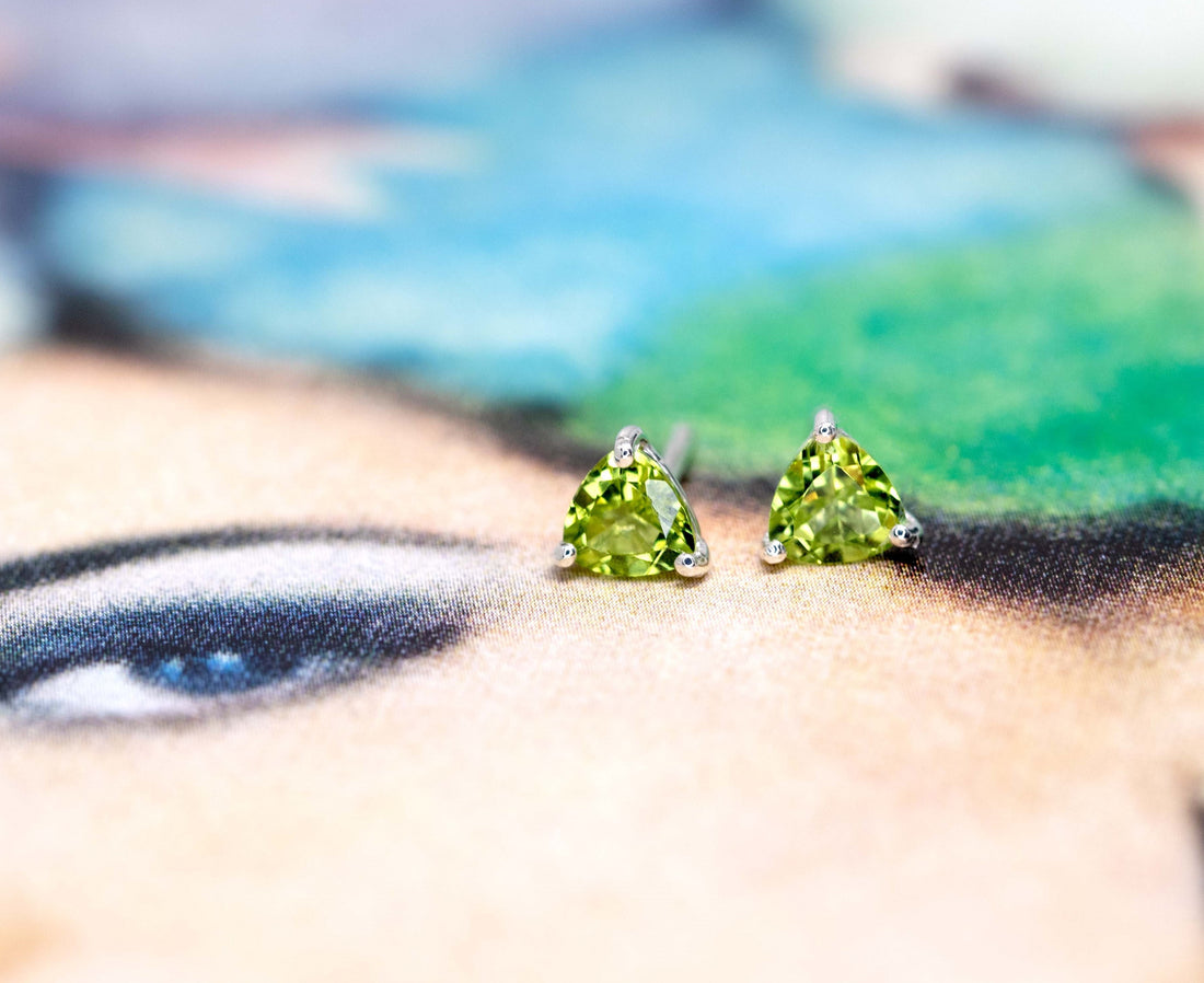 Peridot Trillion Stud Earrings