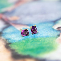 Rhodolite Oval Garnet Gold Stud Earrings