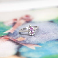 Pear Shape Light Royal Pink Sapphire Diamond Halo Gold Aura Ring
