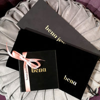 bena jewelry ring packaging black boxes on grey background
